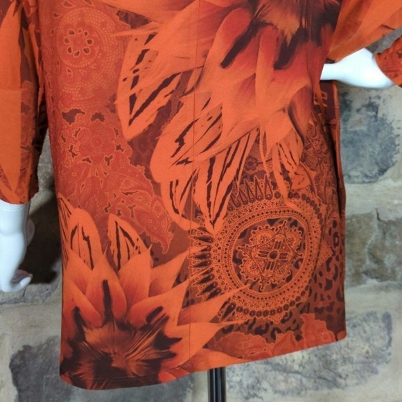 Cato Top Orange Sequins 3/4 Sleeve Mixed Pattern Woman's Size Large Sparkle - Picture 9 of 14